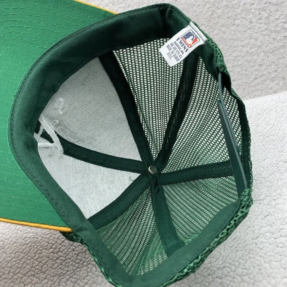 VTG Twins Oakland Athletics Trucker Hat Mens Snapback Green Yellow A's Logo MLB‎ - Picture 7 of 8